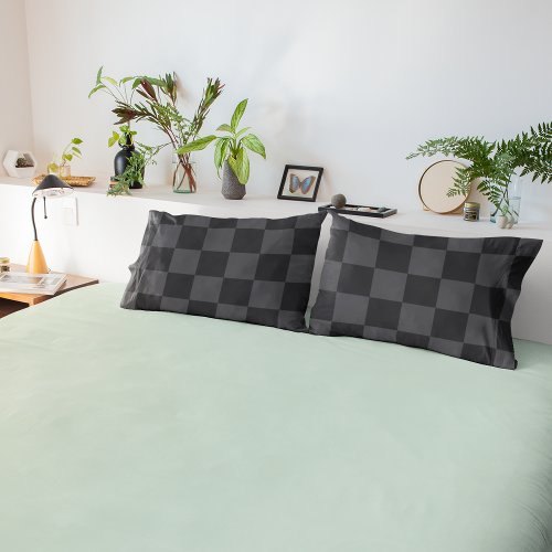 Croatian Black Gray Geometric Checkered Pattern Pillow Case