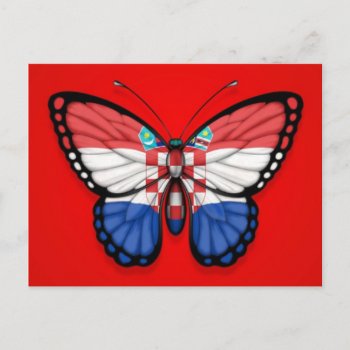 Croatian Butterfly Flag On Red Postcard by JeffBartels at Zazzle