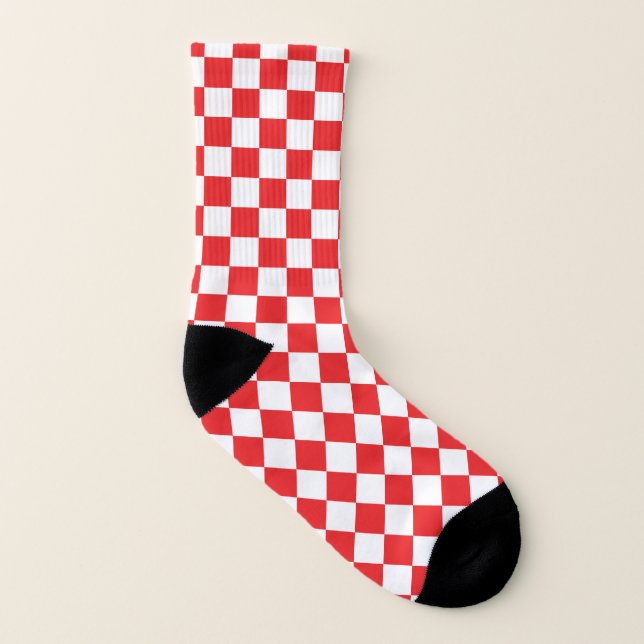 Croatian Checkerboard Red White Pattern Socks (Left Inside)