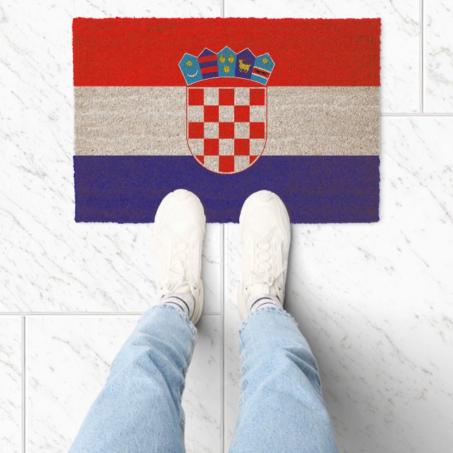 Croatian country flag logo coco coir fiber doormat (Insitu)