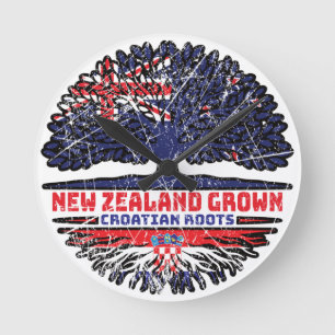 Croatian Croatia New Zealander New Zealand Tree Round Clock
