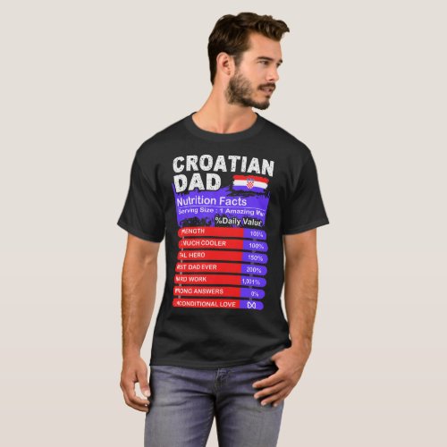 Croatian Dad Nutrition Facts Serving Size Tshirt