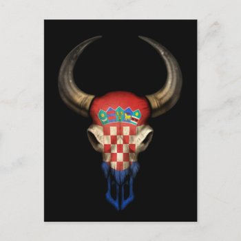 Croatian Flag Bull Skull On Black Postcard by JeffBartels at Zazzle