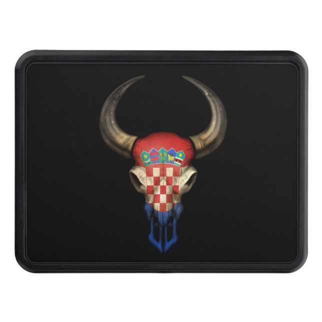 Croatian Flag Bull Skull Tow Hitch Cover (Front)