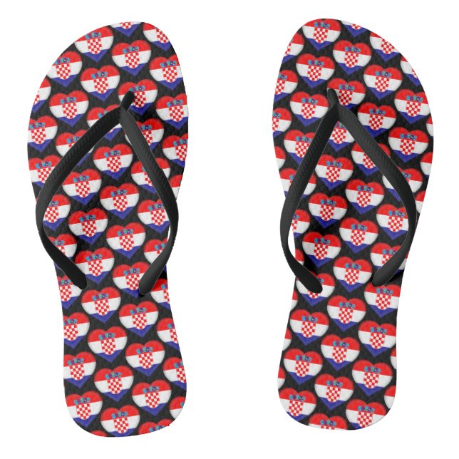 Croatian Flag Colors Hearts Pattern Patriotic Flip Flops (Footbed)