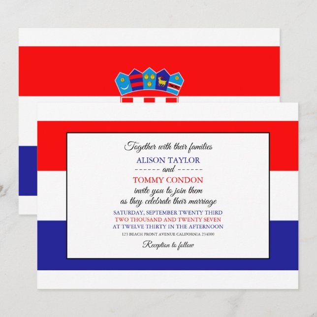 Croatian Flag, Flag of Croatia Wedding Invitation (Front/Back)