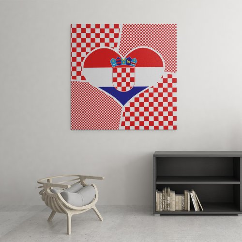 Croatian Flag Heart Collage With Red Checkers Canv Canvas Print