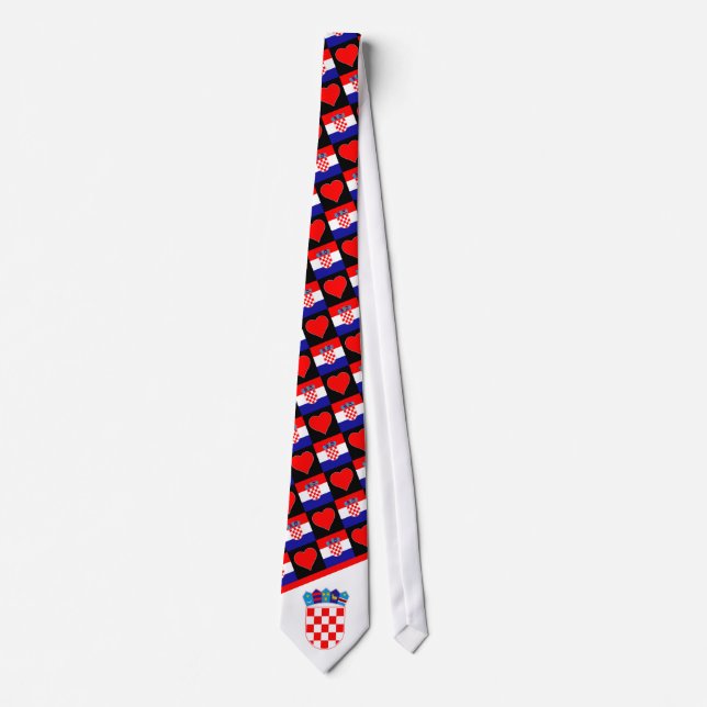 Croatian Flag Heart Pattern Croatia National Pride Neck Tie (Front)