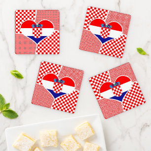 Croatian Flag in Heart Collage Coaster Set