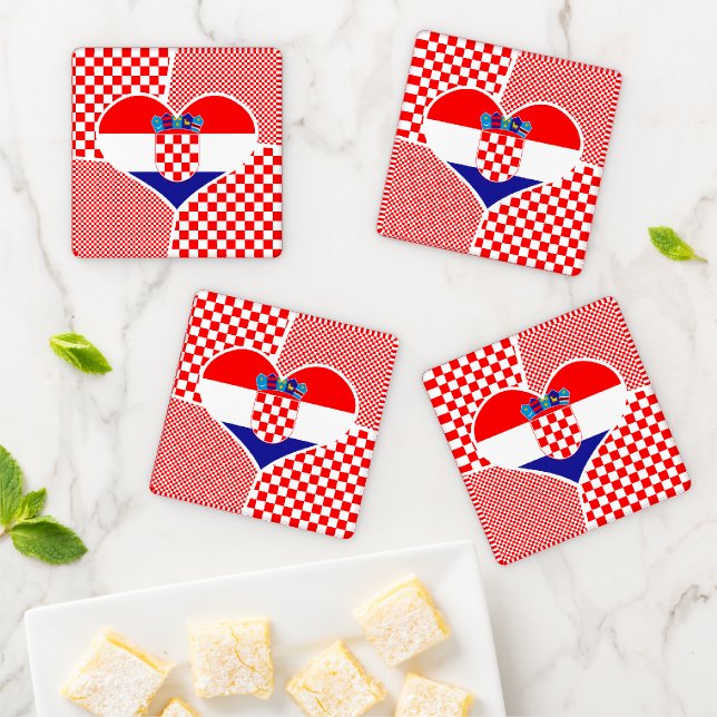 Croatian Flag in Heart Collage Coaster Set (In Situ)