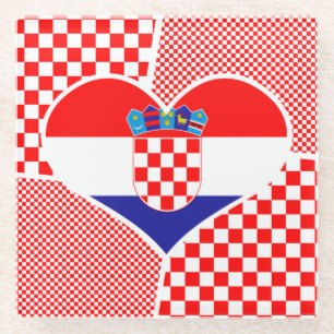 Croatian Flag in Heart Glass Coaster