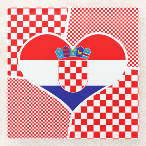 Croatian Flag in Heart Glass Coaster