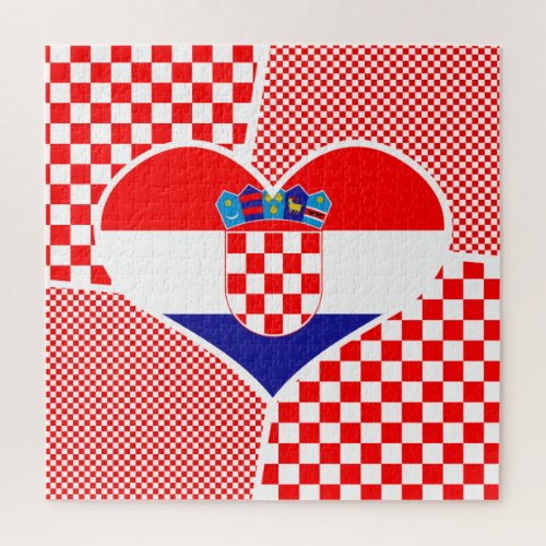 Croatian Flag in Heart Shaped Collage Jigsaw Puzzl Jigsaw Puzzle