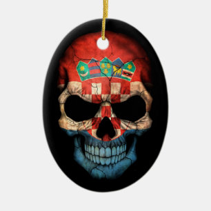 Croatian Flag Skull on Black Ceramic Ornament