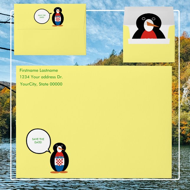 Croatian Flag Talking Ms Penguin Personalized  Envelope (Creator Uploaded)