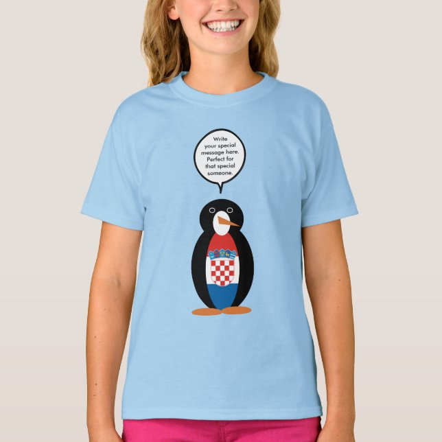 Croatian Flag Talking Ms Penguin Personalized  T-Shirt (Front)