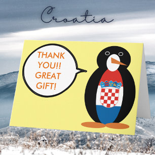 Croatian Flag Talking Ms Penguin Personalized Thank You Card