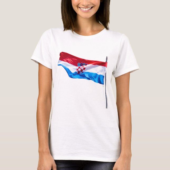 Croatian Flag Waving in the Wind T-Shirt (Front)
