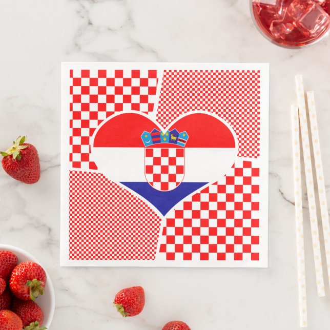 Croatian Flag with Checkers Collage Paper Dinner Napkins (Insitu)