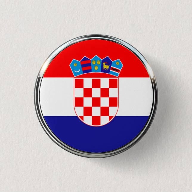 Croatian Flag With Coat of Arms Button (Front)