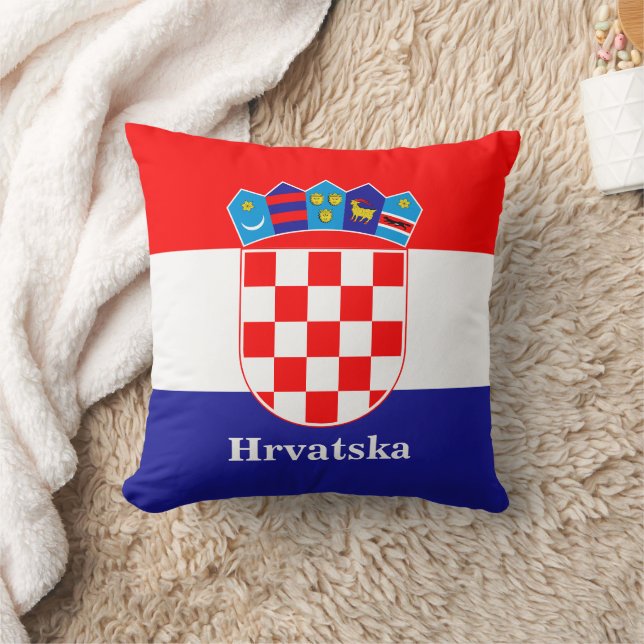 Croatian Flag With Custom Text Throw Pillow (Blanket)