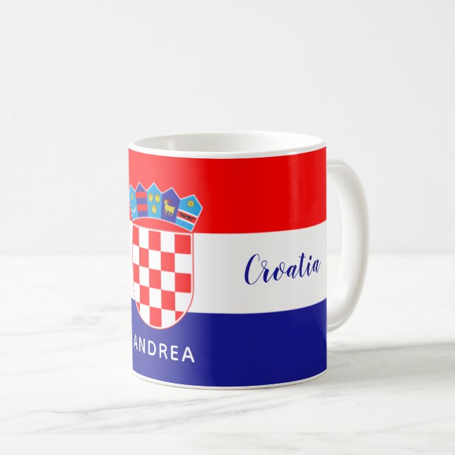 Croatian Flag With Red White Checkers Name Text Coffee Mug (Front Right)