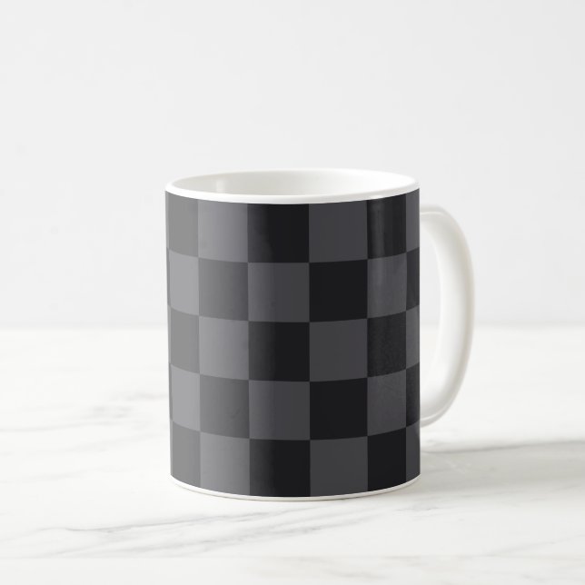 Croatian Geometric Black Gray Checkered Pattern Coffee Mug (Front Right)