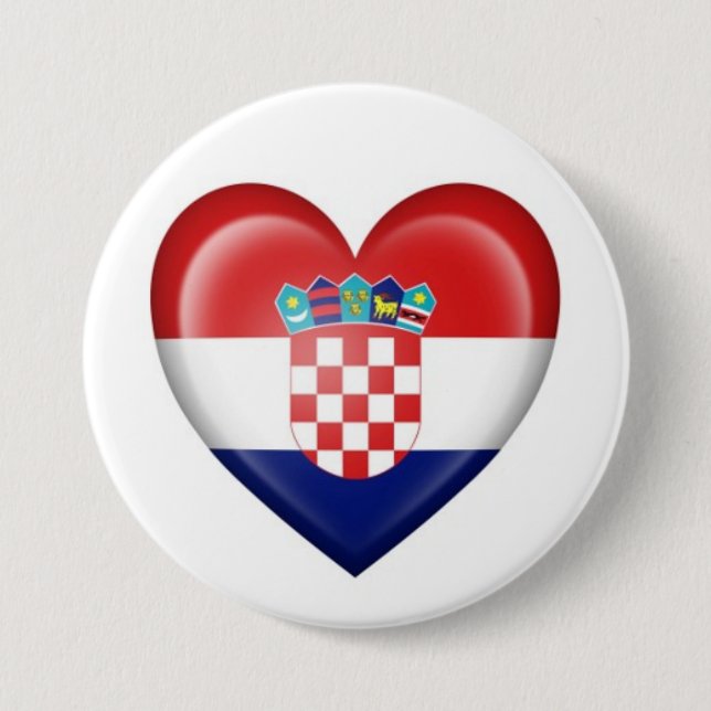 Croatian Heart Flag on White Button (Front)