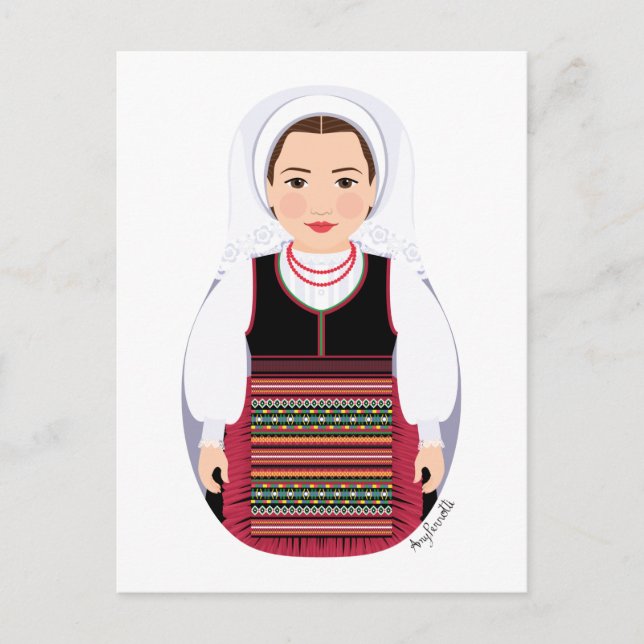 Croatian Lika Brunette Matryoshka Postcard (Front)