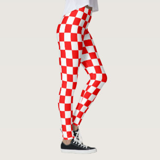 Croatian Red and White Checkered Pattern Leggings