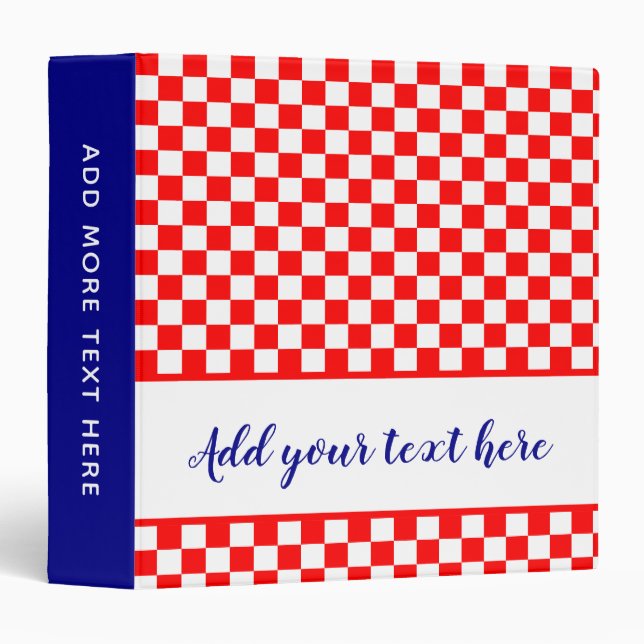 Croatian Red White Checkered Pattern 3 Ring Binder (Front/Spine)