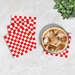 Croatian Red White Geometric Checkered Pattern Coaster Set