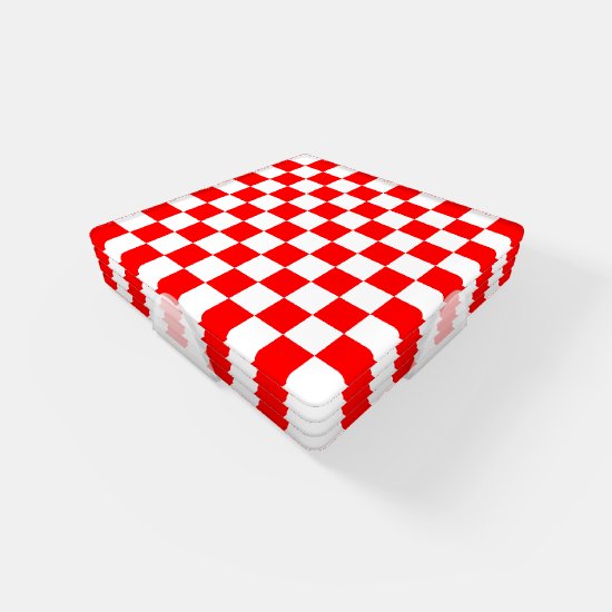 Croatian Red White Geometric Checkered Pattern Coaster Set