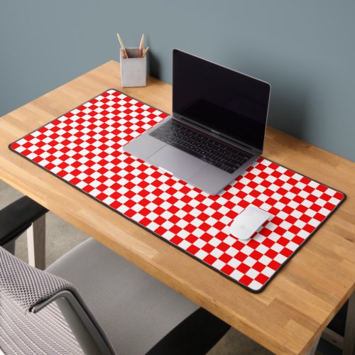 Croatian Red White Geometric Checkered Pattern Desk Mat