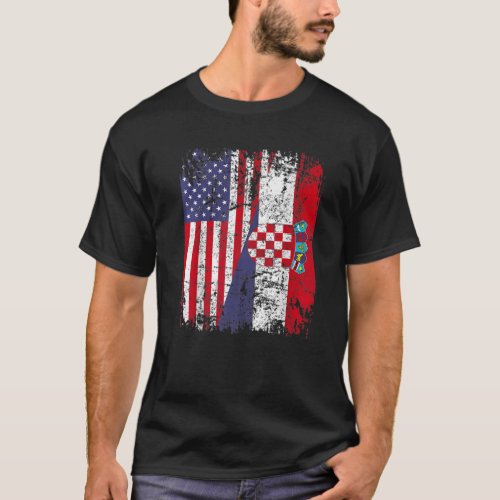 CROATIAN ROOTS Half American Flag CROATIA T_Shirt