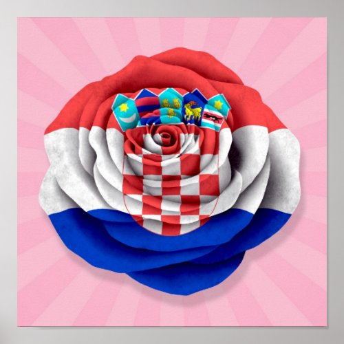 Croatian Rose Flag on Pink Poster