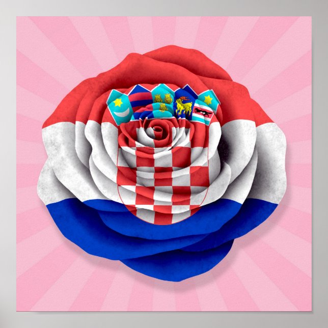 Croatian Rose Flag on Pink Poster (Front)