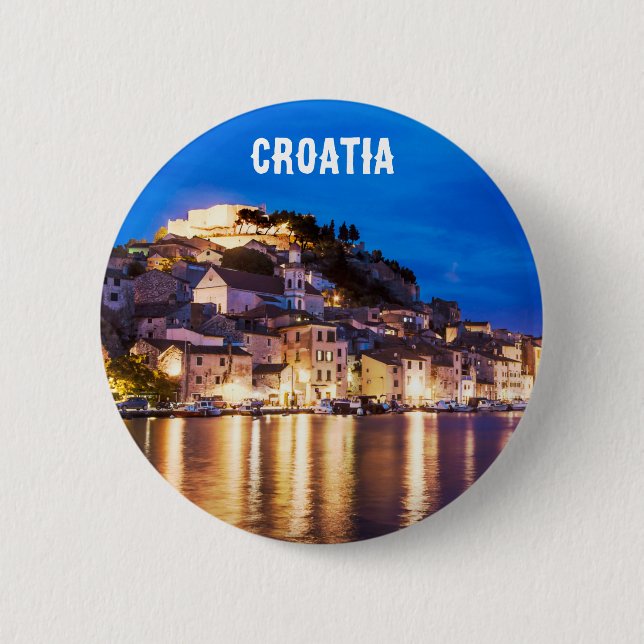Croatian town Sibenik at night 6 Cm Round Badge Button (Front)