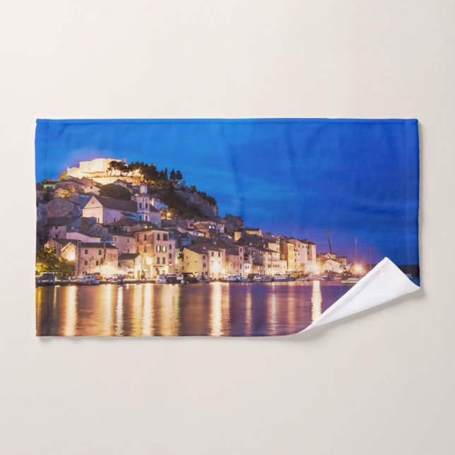 Croatian town Sibenik at night Hand Towel (Hand Towel)