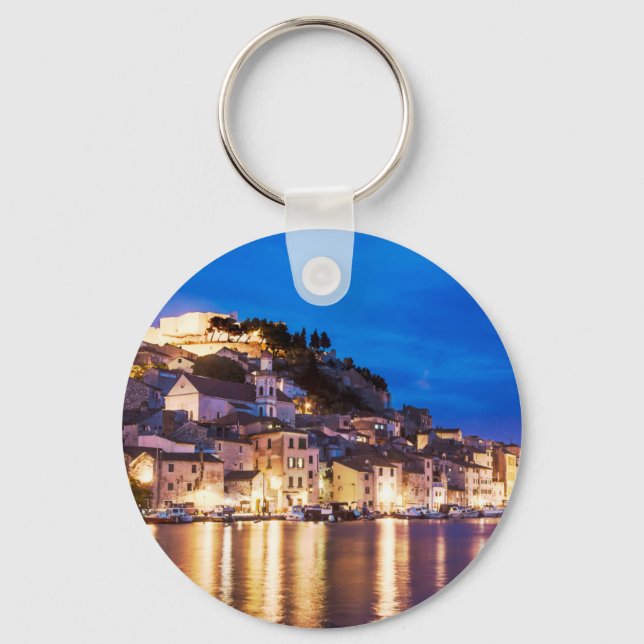 Croatian town Sibenik at night Keychain (Front)
