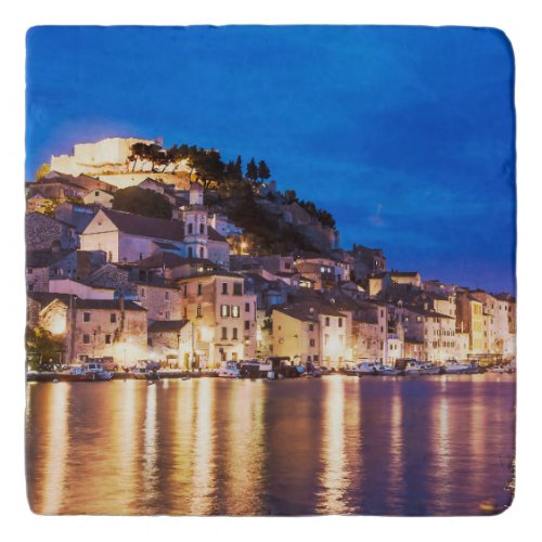 Croatian town Sibenik at night Trivet