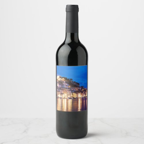 Croatian town Sibenik at night Wine Label