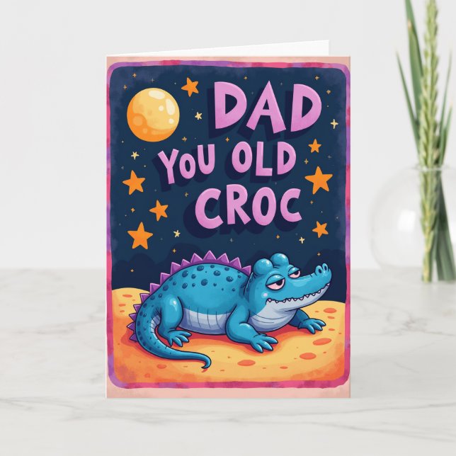 Croc Dad Night Sky Illustration Card (Front)