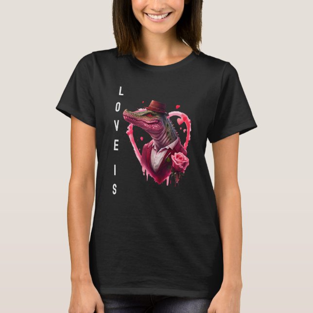 Croc Love is With Heart Animal Valentine's day T-Shirt (Front)