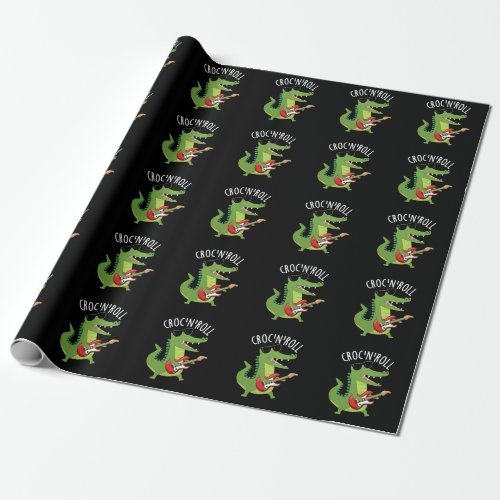 Croc N Roll Funny Crocodile Puns Dark BG Wrapping Paper