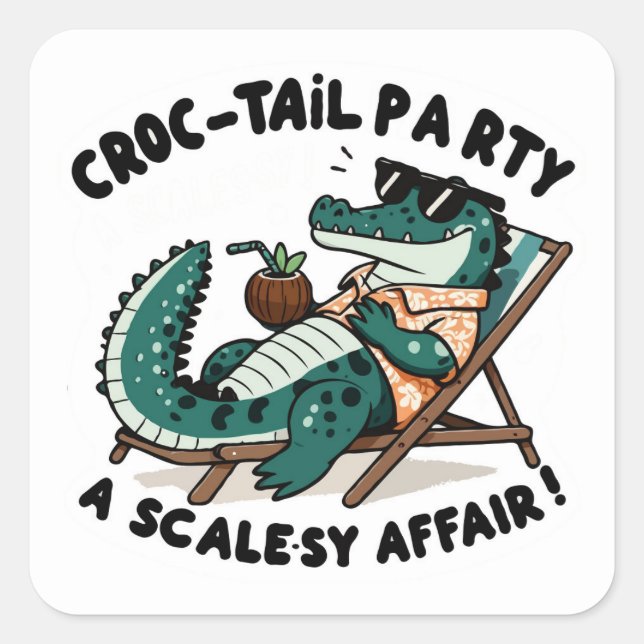 Croccy! - Cool Croc-tail Party  Square Sticker (Front)