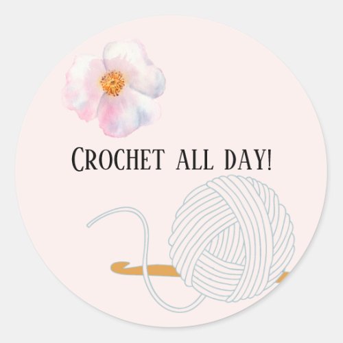 Crochet all day Crochet hook flower pink Magnet Classic Round Sticker