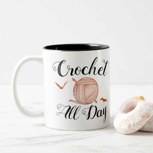 Crochet All Day Halloween Yarn  Bats Two_Tone Coffee Mug