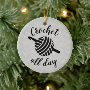 Crochet All Day Yarn Ball + Hook Crafts Ceramic Ornament