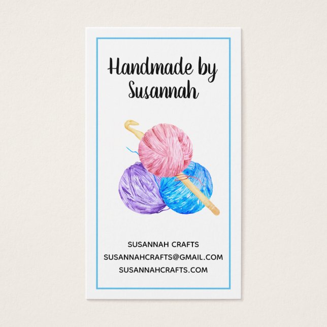 Crochet and Yarn Handmade Blue Craft Business Card (Front)